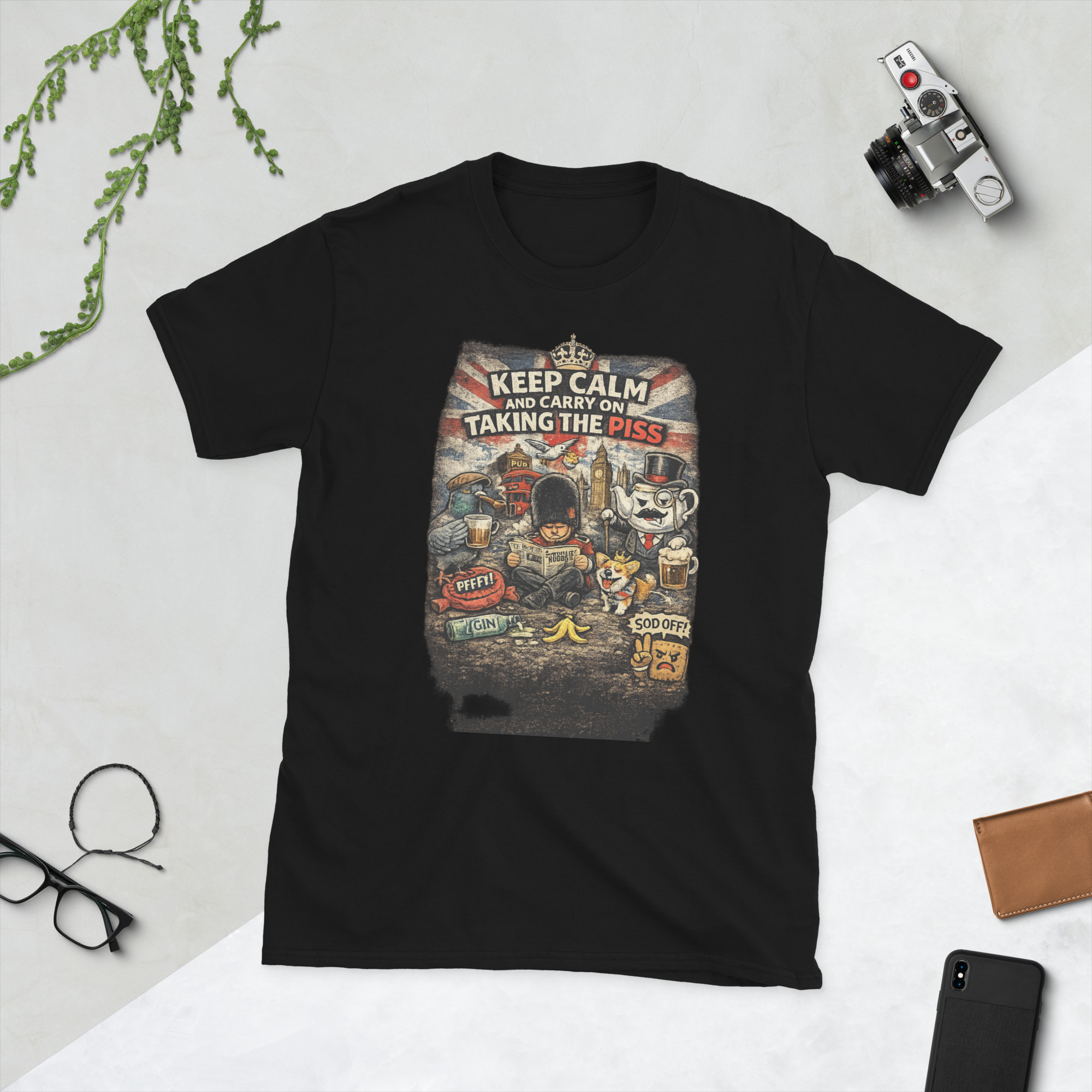 unisex-basic-softstyle-t-shirt-black-front-69651b5ac0eca.jpg Keep Calm and Carry On Taking The Piss Short-Sleeve Unisex T-Shirt - Image 1